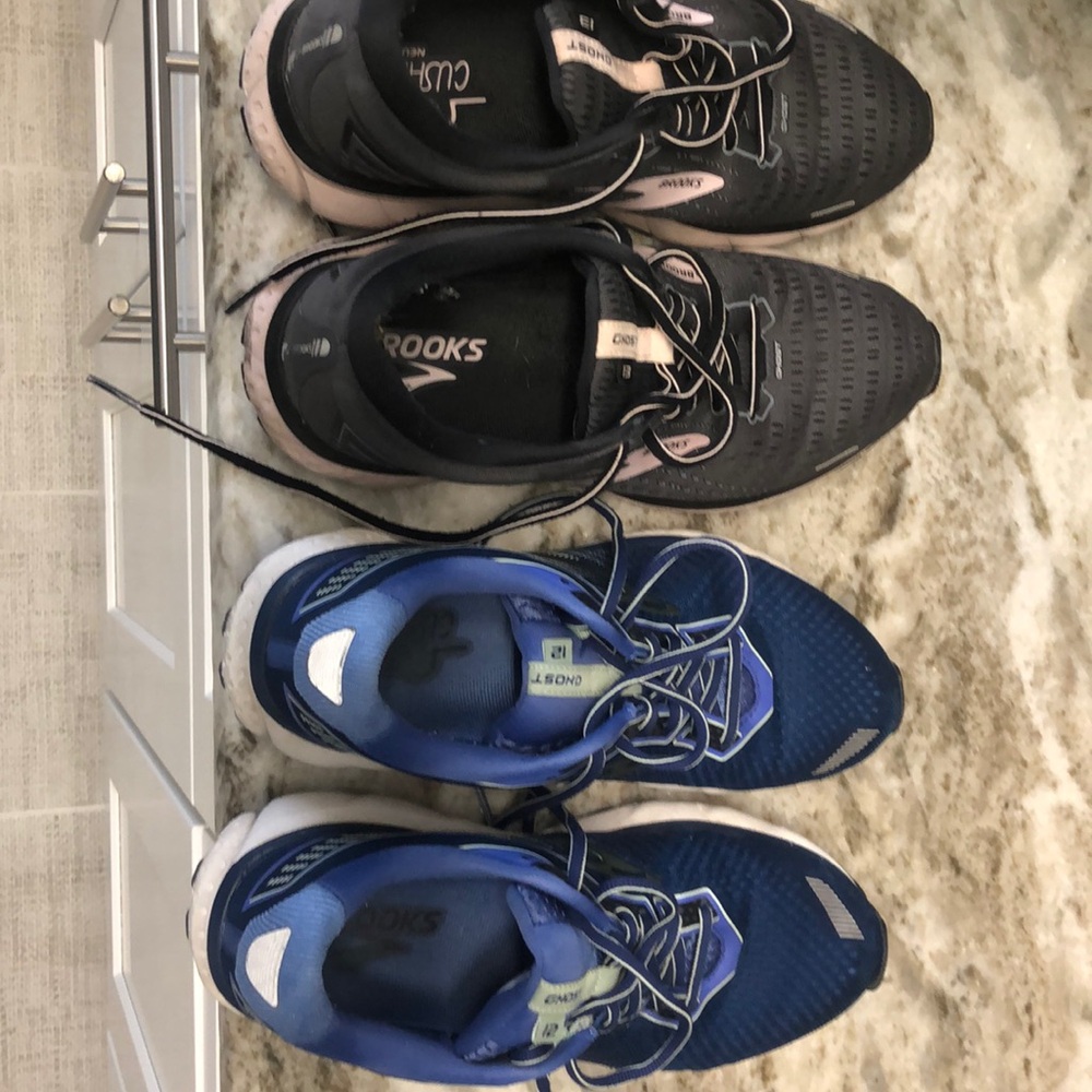 Brooks 2 pair both Ghost size
 9 1/2 WIDE. Ghost 13 pink/gray. Ghost 12 blue